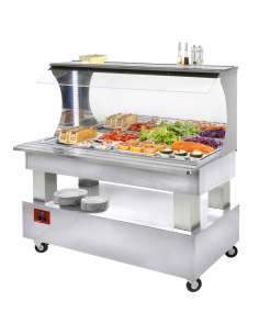 Buffet - Salad bar mural, réfrigéré, 4x GN1/1-150 (Bois Blanc)