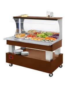 Buffet - Salad bar mural, réfrigéré, 4x GN1/1-150 (Bois Acajou)