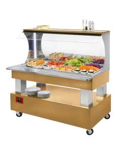 Buffet - Salad bar mural, réfrigéré, 4x GN1/1-150 (Bois Chêne clair)