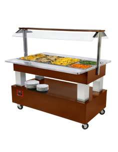 Buffet chauffant, bain marie, 4x GN 1/1-150 (Bois Acajou)