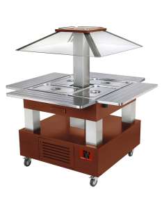 Ilot buffet chauffant, bain marie, 4x GN1/1-150 (Bois Foncé)