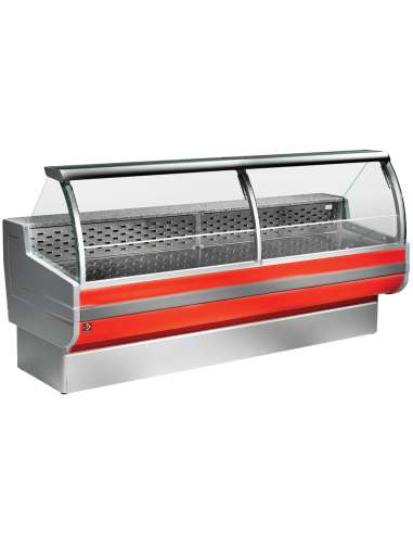 Comptoir vitrine réfrigéré, vitre bombée, avec réserve