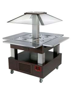 Ilot buffet - Salad bar, réfrigéré, coupole motorisé, 4x GN1/1-150 (Bois Wengé)
