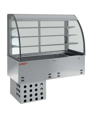 Elément cuve et vitrine sur 3 niveaux ouverte (avec rideau), réfrigérées, ventilées, 2x GN 1/1