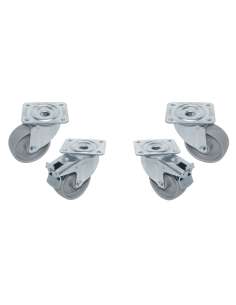 Kit 4 Roues inox pour tables, pivotantes, 2x avec freins