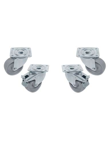 Kit 4 Roues inox pour tables, pivotantes, 2x avec freins