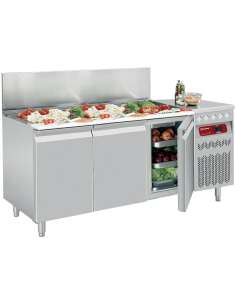 Table frigorifique ventilée, 3 portes GN 1/1, 405 Lit. avec saladette réfrigérée GN