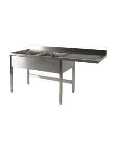 Plonge 2 cuves + 1 égouttoir + ESP LV sans sous tablette - 1600X700H900