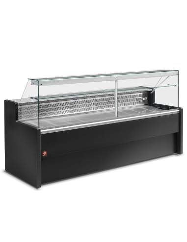 Comptoirs vitrine réfrigérés à vitre droite 90°, avec réserve - NOIR