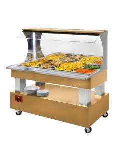 Buffet chauffant mural, bain marie,  4x GN1/1-150 (Bois Chêne clair)