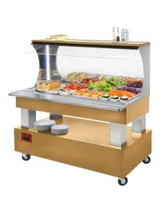 Buffet - Salad bar mural, réfrigéré, 4x GN1/1-150 (Bois Chêne clair)