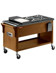 Chariot en bois, bac bain marie 3x GN 1/1 Wengé