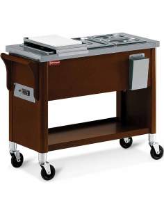 Chariot en bois, bac bain marie 3x GN 1/2 Wengé