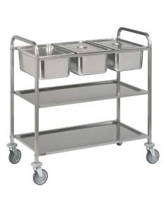 Chariot de service inox, 3x GN 1/1 + 2 niveaux