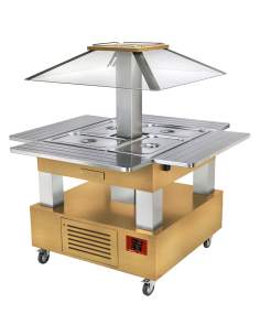 Ilot buffet - Salad bar, réfrigéré, 4x GN1/1-150 (Bois Chêne clair)