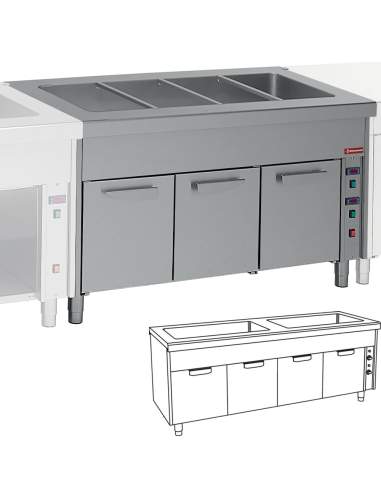 Elément bain-marie sur armoire chauffante 2x 3 GN 1/1
