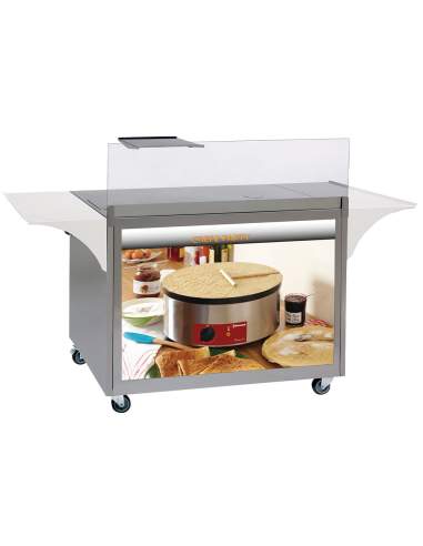 Meuble à crêpes en inox, sur roulettes