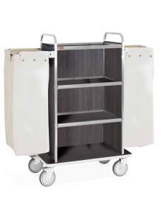Chariot à linge inox, 4 niveaux, 2 sacs -chêne foncé
