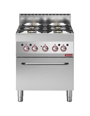 Fourneau gaz 4 feux vifs, avec four électrique à convection GN 1/1