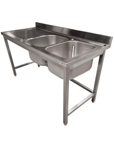 Plonge inox ECO 2 cuves égouttoir gauche, sans tablette inférieure