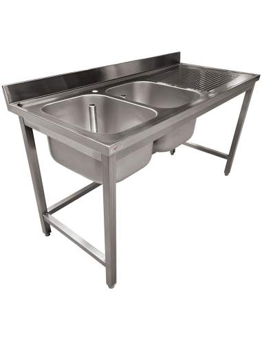 Plonge inox ECO 2 cuves égouttoir droite, sans tablette inférieure