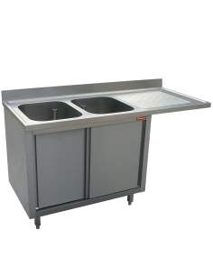 Plonge 2 cuves 400x500x275 égouttoir droit sur armoire 2 portes coulissantes et espace lave vaisselle