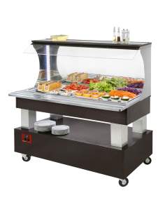 Buffet - Salad bar mural, réfrigéré, 4x GN1/1-150 (Bois Wengé)