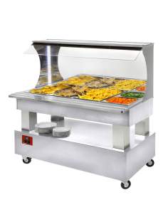 Buffet chauffant mural, bain marie, 4x GN1/1-150 (Bois Blanc)