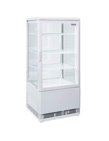Vitrine de table ventilée 4 niveaux, 4 faces vitrées,  80 litres - BLANCHE