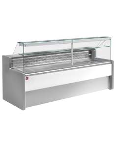 Comptoir vitrine réfrigéré à vitre droite 90°, avec réserve - GRIS/BLANC