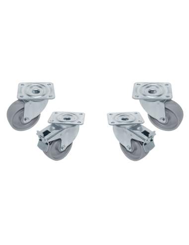 Kit 4 Roues inox pour tables, pivotantes, 2x avec freins
