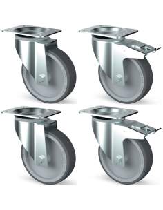 Kit 4 roues inox, pivotantes, 2x freins