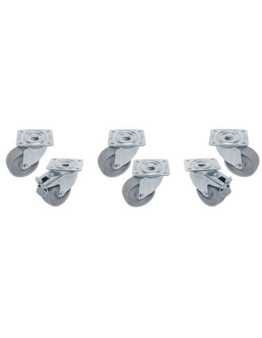 Kit 6 Roues inox pour tables, pivotantes, 2x avec freins
