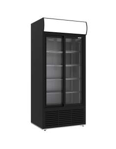Vitrine ventilée positive, 783 litres, 2 portes coulissantes, avec caisson lumineux, NOIRE
