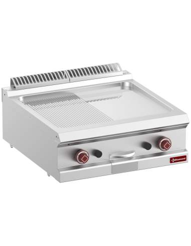 Plaque de cuisson gaz 1/2 lisse 1/2 rain. chrome dur, mod. 1/1  -Top-