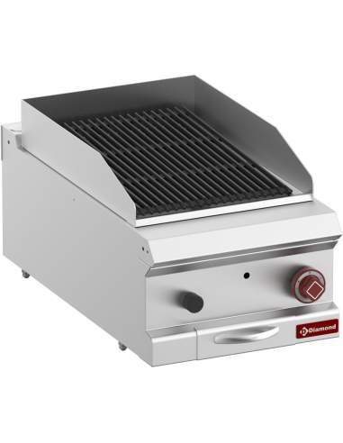 Grill pierre de lave, module 1/2, grille en fonte "double face"-Top-