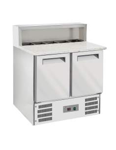 Table pizzas frigorifique 2 portes GN1/1, structure réfrigérée 5x GN1/6-150 mm