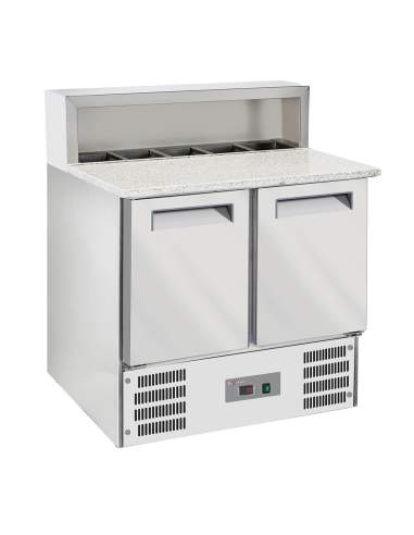 Table pizzas frigorifique 2 portes GN1/1, structure réfrigérée 5x GN1/6-150 mm
