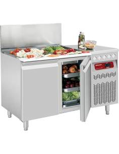 Table frigorifique ventilée, 2 portes GN 1/1, 260 Lit. avec saladette réfrigérée GN