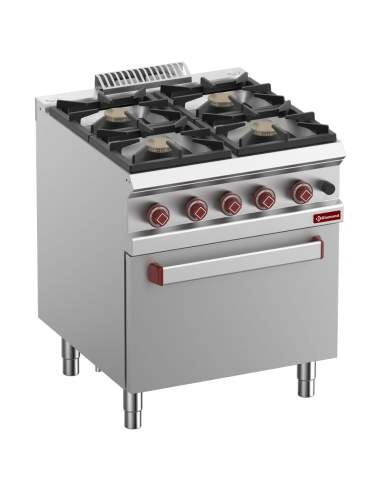 Fourneau 4 feux vif, four gaz GN 2/1