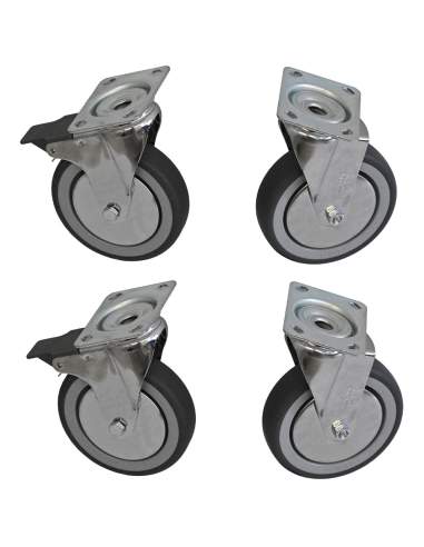 Kit de 4 roues pivotantes "inox" armoires, 2 avec freins