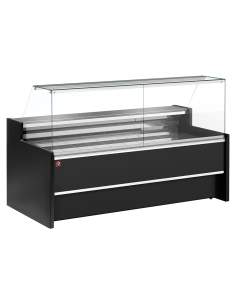 Comptoir vitrine réfrigéré à vitre droite 90°, ventilé, avec réserve - NOIR