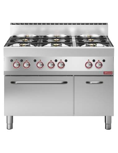 Fourneau 6 feux vifs, sur four gaz et armoire neutre