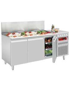 Table frigorifique ventilée, 3 portes GN 1/1, 405 Lit. avec saladette réfrigérée GN