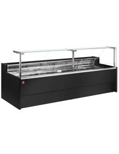 Comptoir vitrine réfrigéré à vitre droite 90° sur pistons, ventilé, avec réserve - NOIR