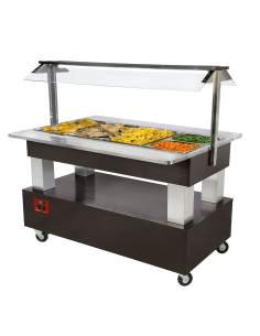 Buffet chauffant, bain marie, 4x GN 1/1-150 (bois wengé)