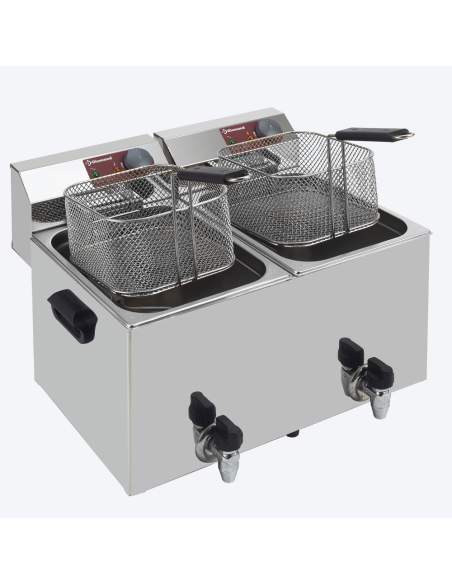 Friteuse de table électrique 2x 8 litres + robinet de vidange