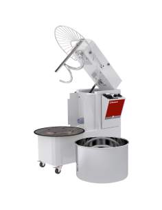 Pétrin à spirale 33 litres tête relevable, cuve amovible, 2 vitesses, timer, sur roues