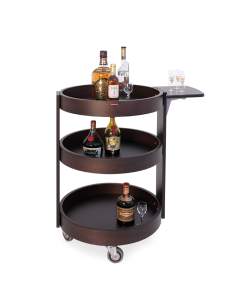 Chariot rond pour bouteilles, 3 niveaux bois "wengé"