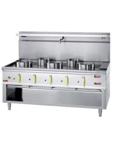 Fourneau wok 5 brûleurs avec rideau d'eau